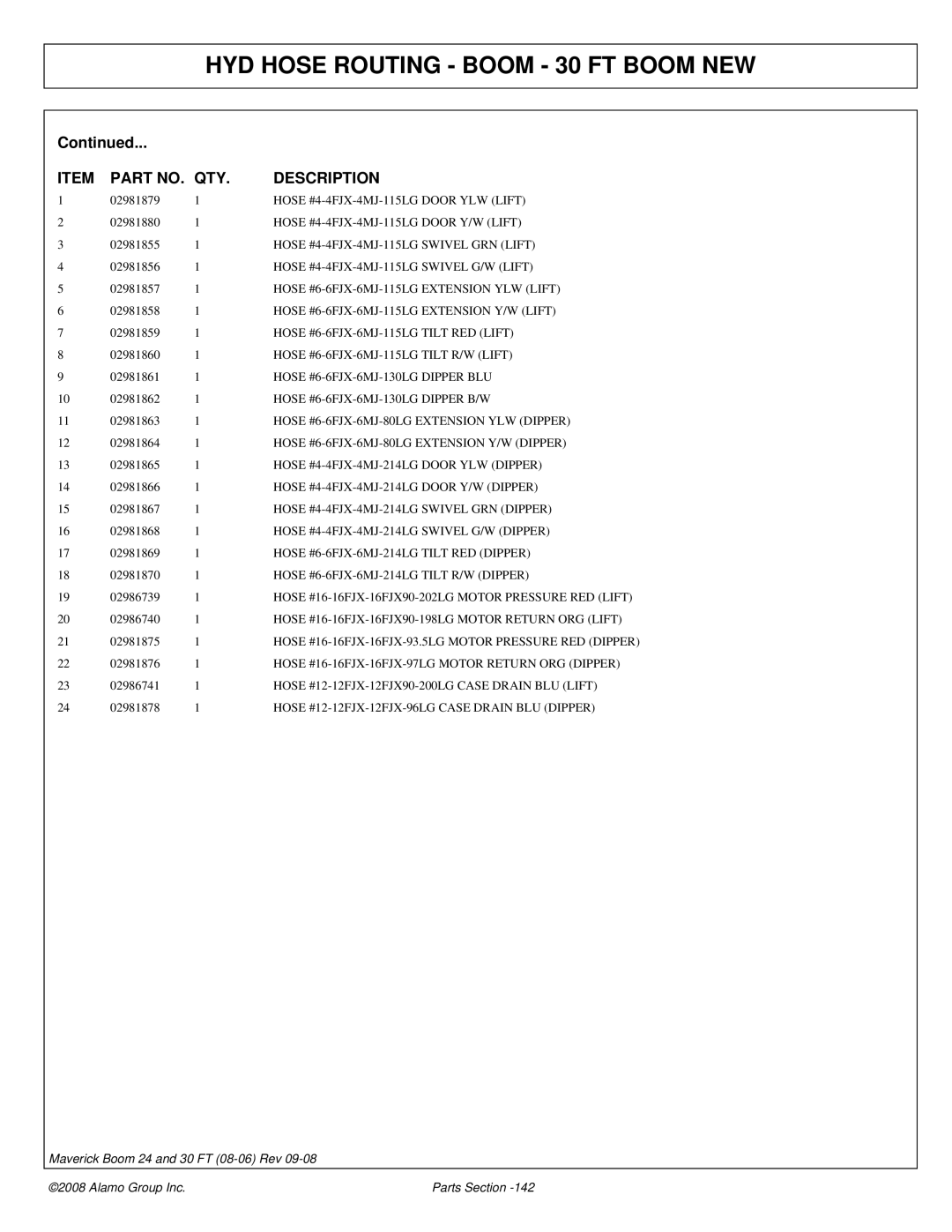 Alamo Boom Arm Mower manual Hose #4-4FJX-4MJ-115LG Door YLW Lift, Hose #4-4FJX-4MJ-115LG Door Y/W Lift 