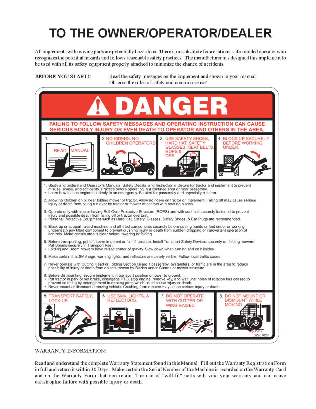 Alamo Boom Arm Mower manual To the OWNER/OPERATOR/DEALER 