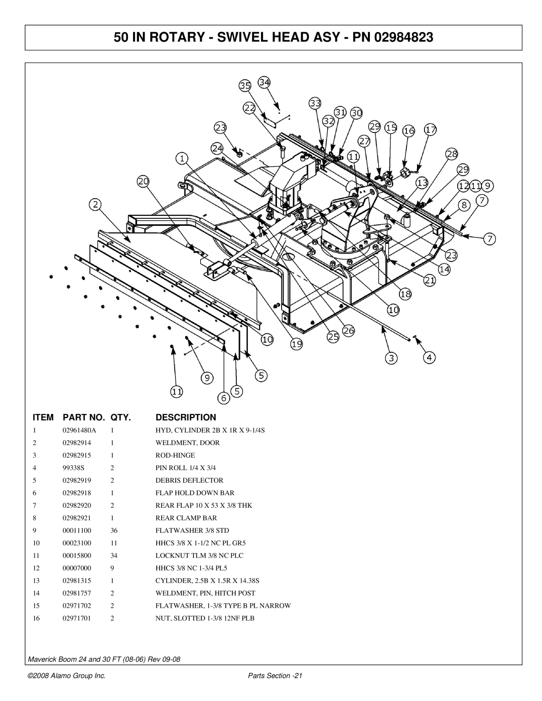 Alamo Boom Arm Mower manual Rotary Swivel Head ASY PN 