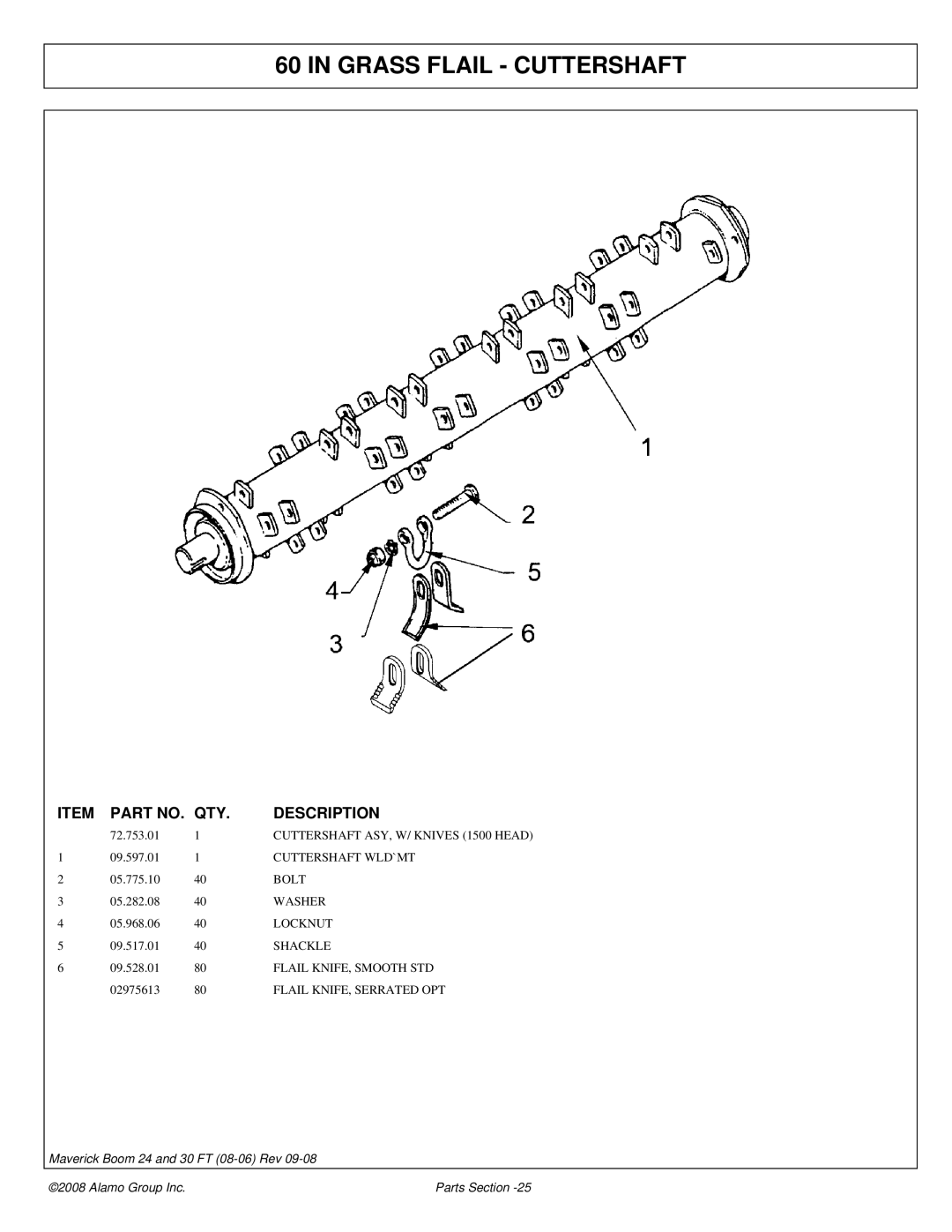 Alamo Boom Arm Mower manual Grass Flail Cuttershaft 