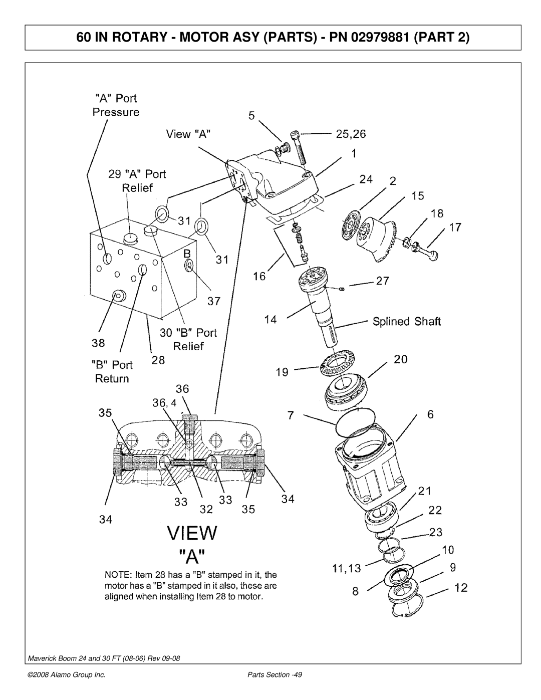 Alamo Boom Arm Mower manual Rotary Motor ASY Parts PN 02979881 Part 