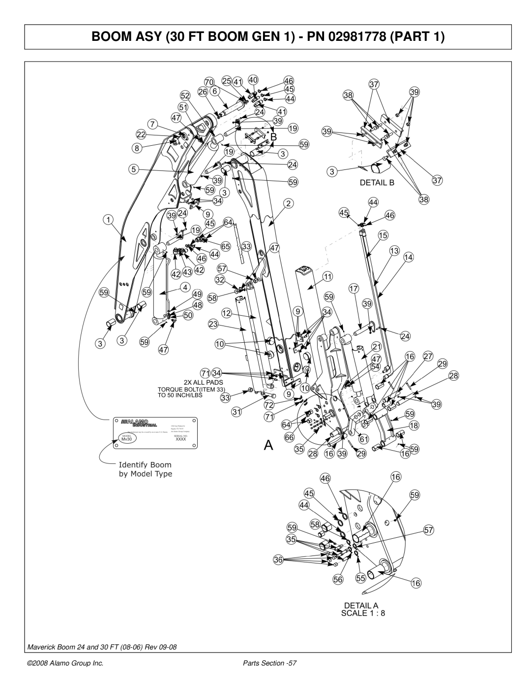 Alamo Boom Arm Mower manual Boom ASY 30 FT Boom GEN 1 PN 02981778 Part 