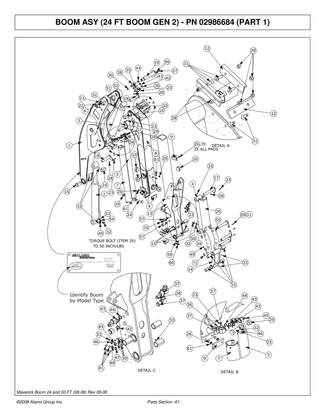 Alamo Boom Arm Mower manual Boom ASY 24 FT Boom GEN 2 PN 02986684 Part 