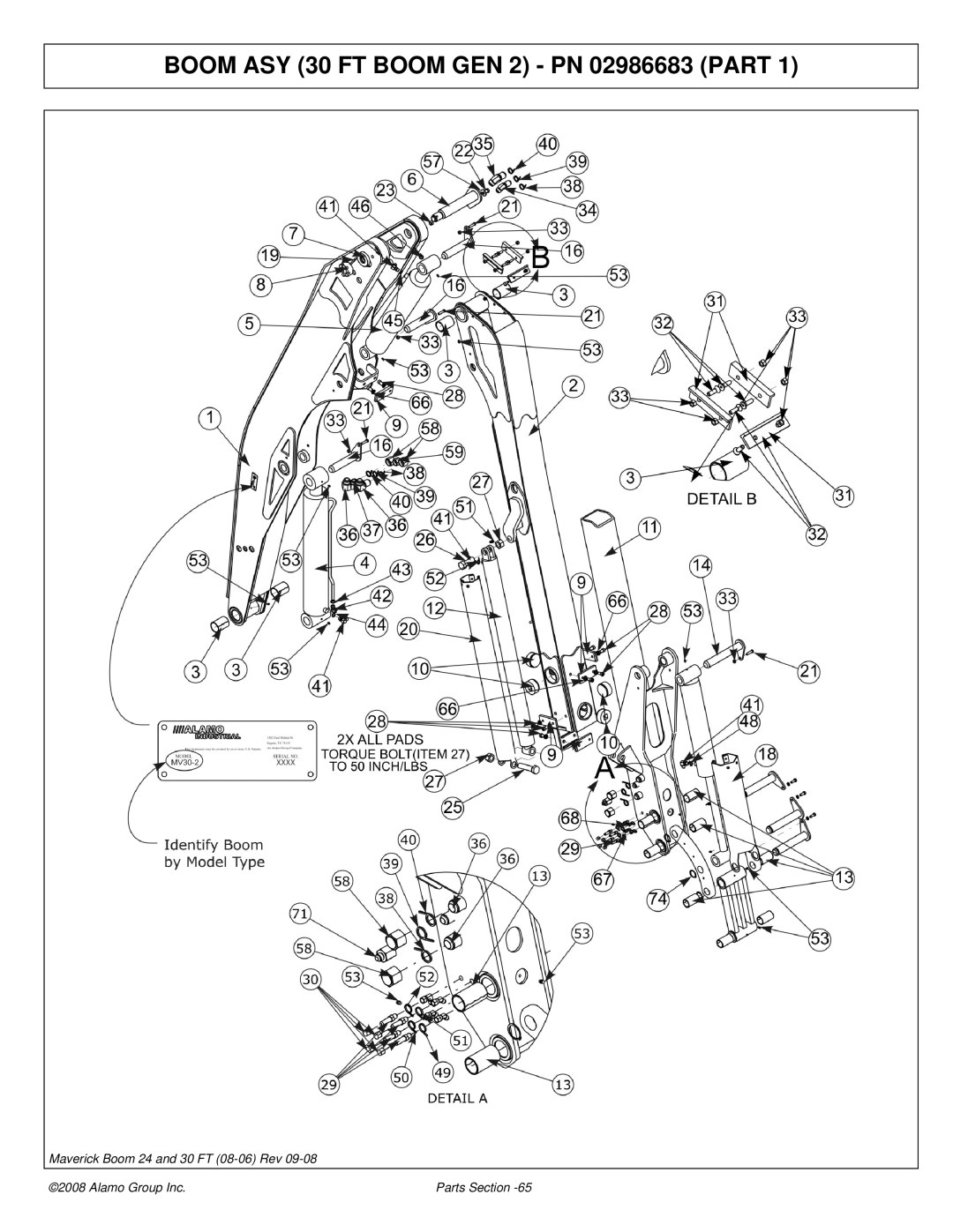 Alamo Boom Arm Mower manual Boom ASY 30 FT Boom GEN 2 PN 02986683 Part 