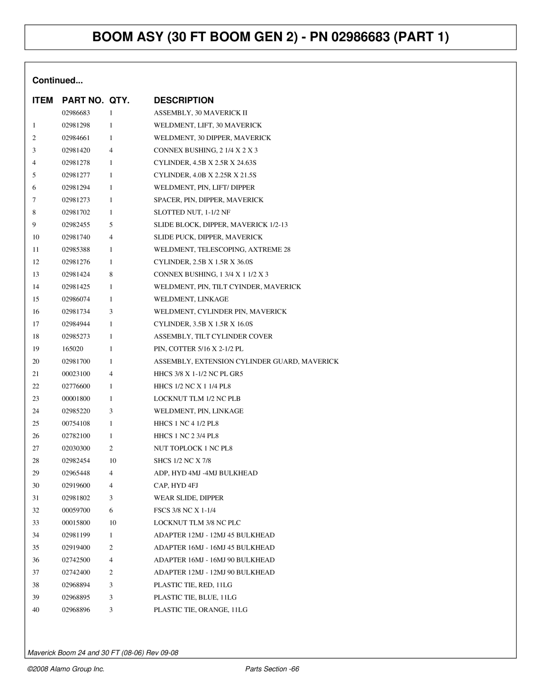 Alamo Boom Arm Mower manual ASSEMBLY, 30 Maverick, WELDMENT, Linkage 