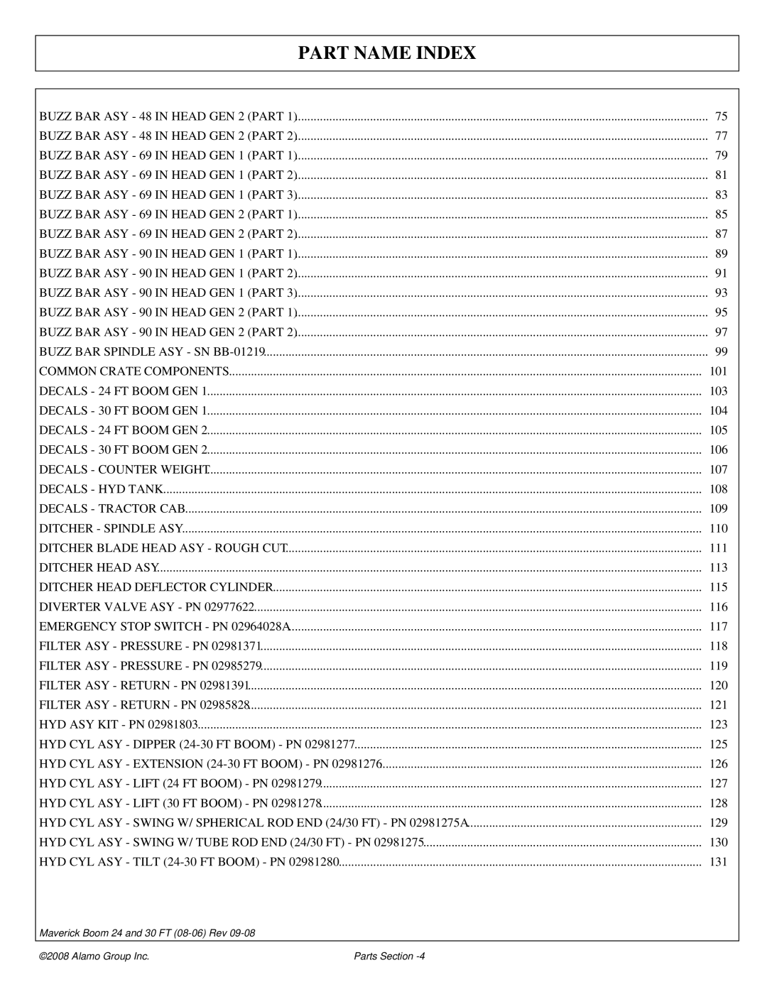 Alamo Boom Arm Mower manual Decals 24 FT Boom GEN 