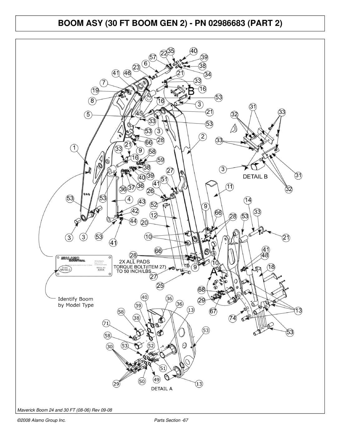 Alamo Boom Arm Mower manual Boom ASY 30 FT Boom GEN 2 PN 02986683 Part 