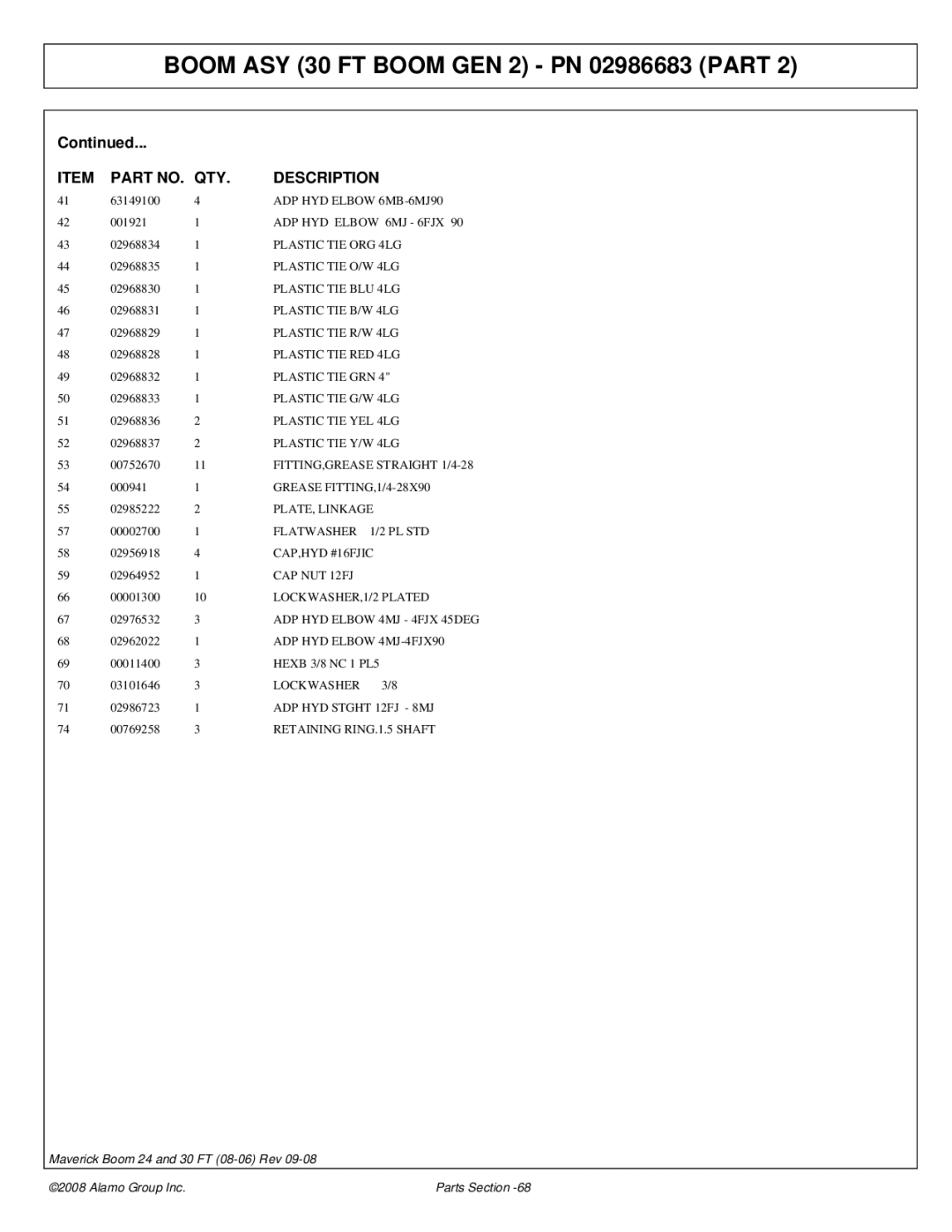 Alamo Boom Arm Mower manual Hexb 3/8 NC 1 PL5 03101646 