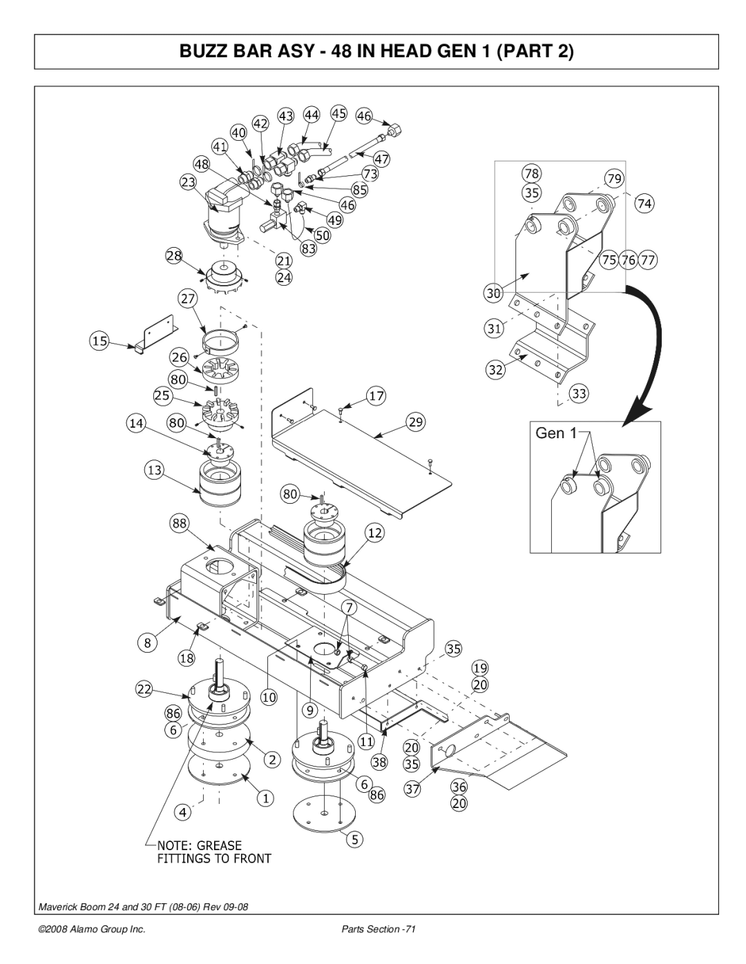 Alamo Boom Arm Mower manual Buzz BAR ASY 48 in Head GEN 1 Part 