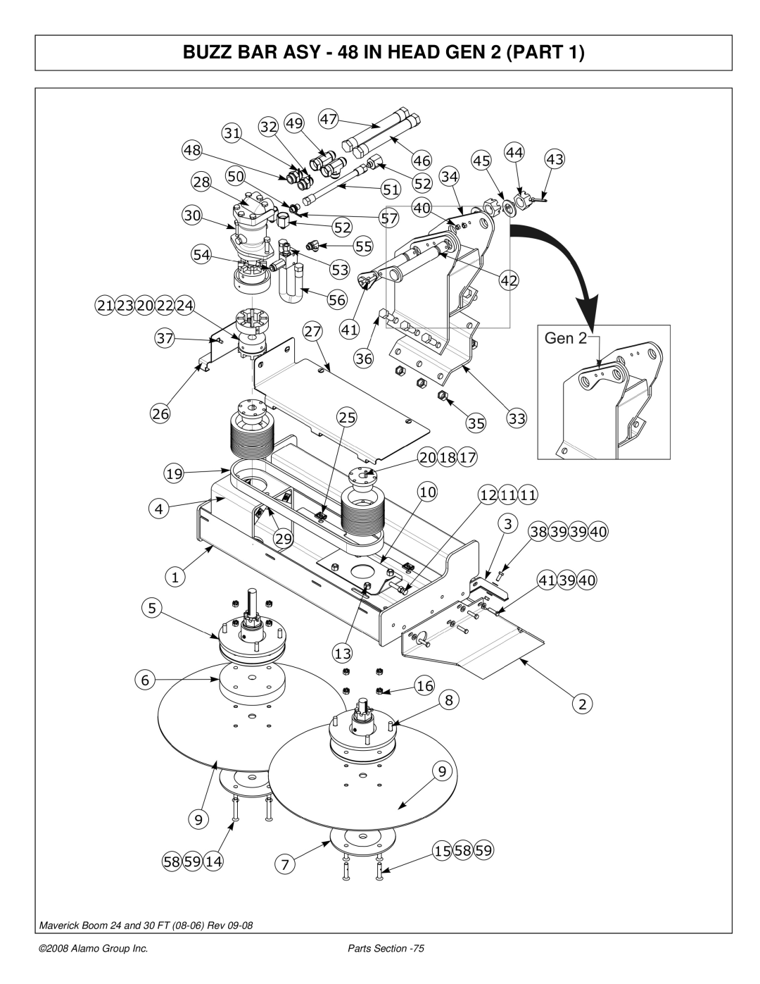 Alamo Boom Arm Mower manual Buzz BAR ASY 48 in Head GEN 2 Part 