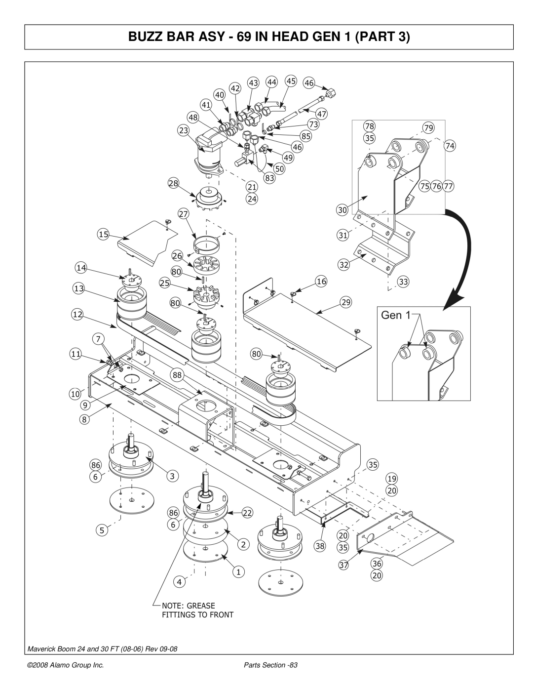 Alamo Boom Arm Mower manual Buzz BAR ASY 69 in Head GEN 1 Part 