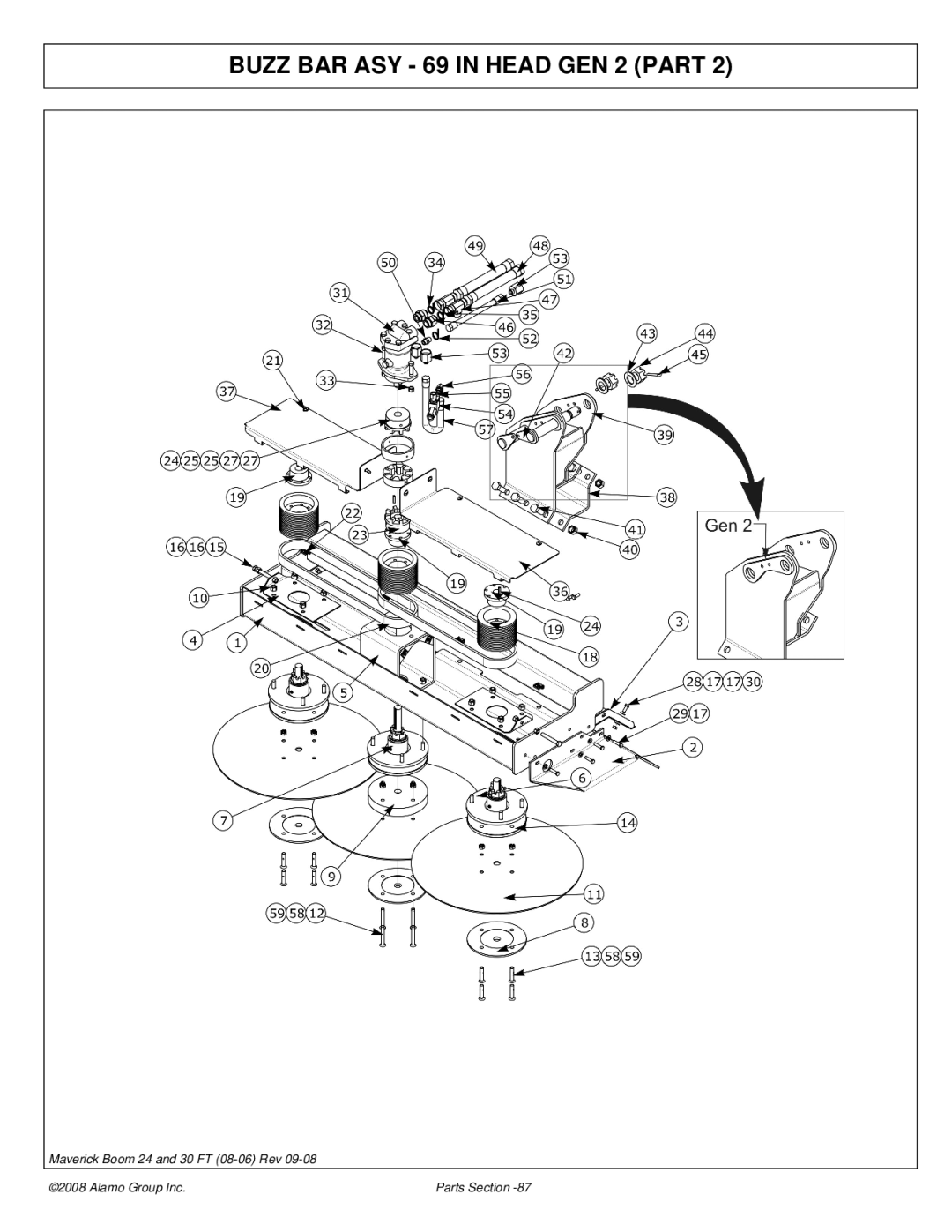 Alamo Boom Arm Mower manual Buzz BAR ASY 69 in Head GEN 2 Part 