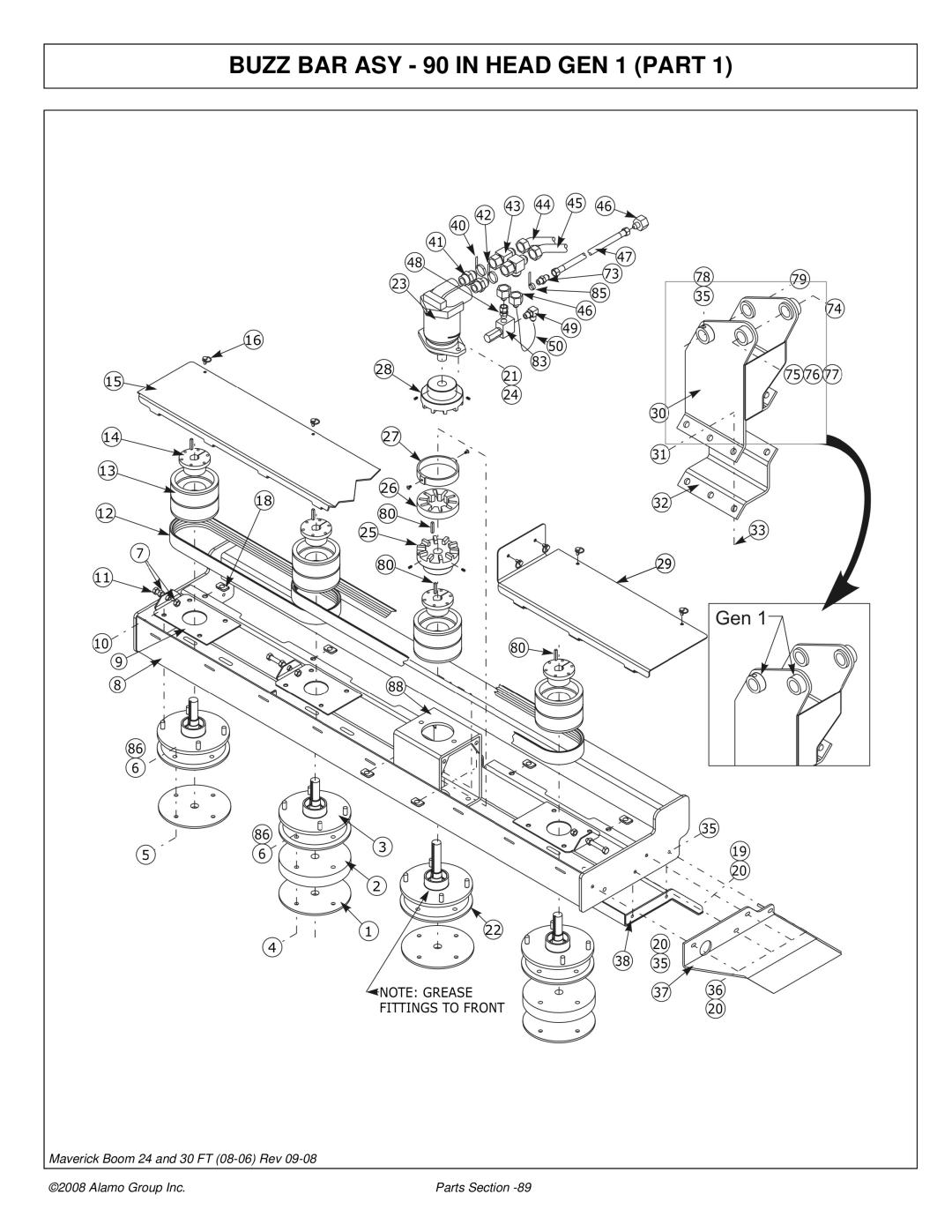 Alamo Boom Arm Mower manual Buzz BAR ASY 90 in Head GEN 1 Part 