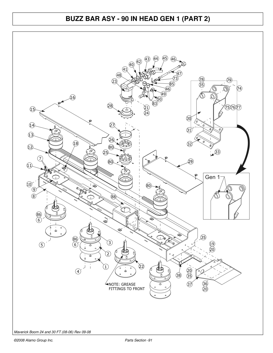 Alamo Boom Arm Mower manual Buzz BAR ASY 90 in Head GEN 1 Part 