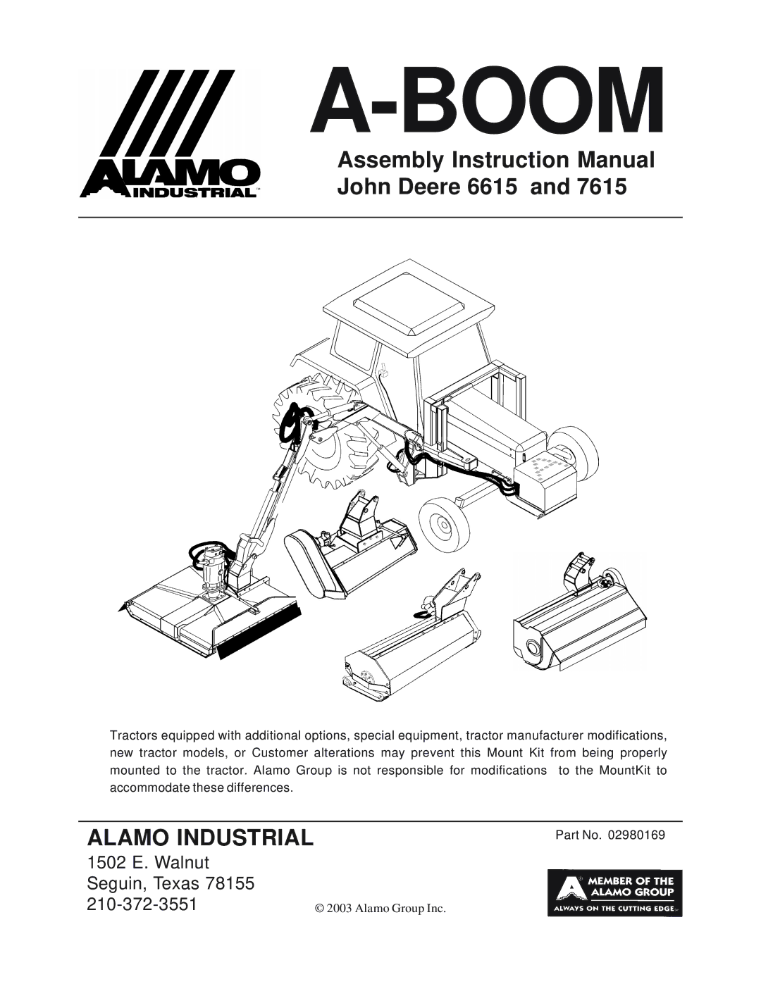 Alamo DSEB-D16/SAS instruction manual Boom, John Deere 6615 