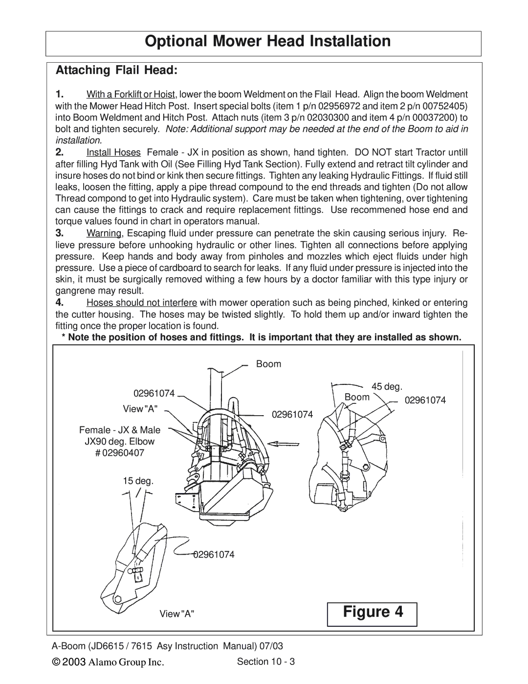 Alamo DSEB-D16/SAS instruction manual Attaching Flail Head 