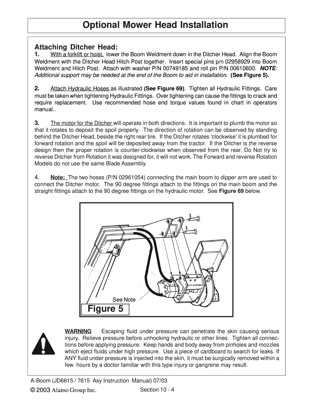 Alamo DSEB-D16/SAS instruction manual Attaching Ditcher Head 