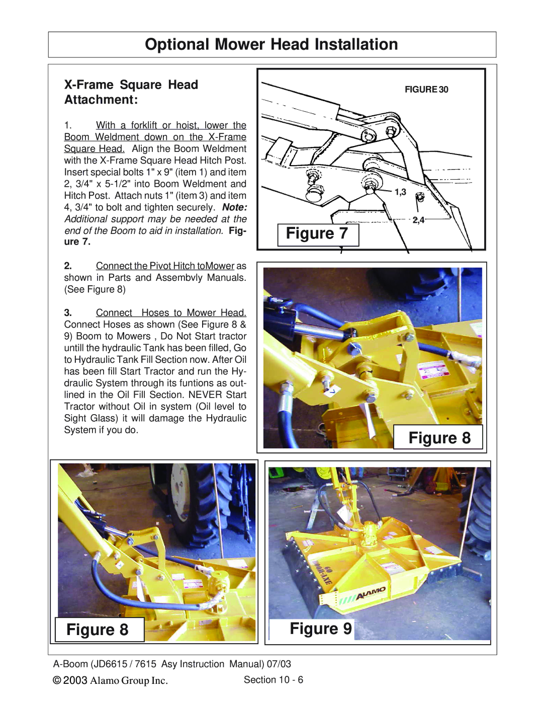 Alamo DSEB-D16/SAS instruction manual Frame Square Head Attachment 