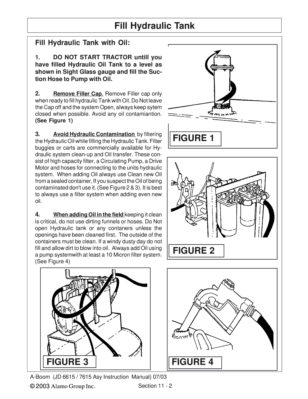 Alamo DSEB-D16/SAS instruction manual Fill Hydraulic Tank with Oil 