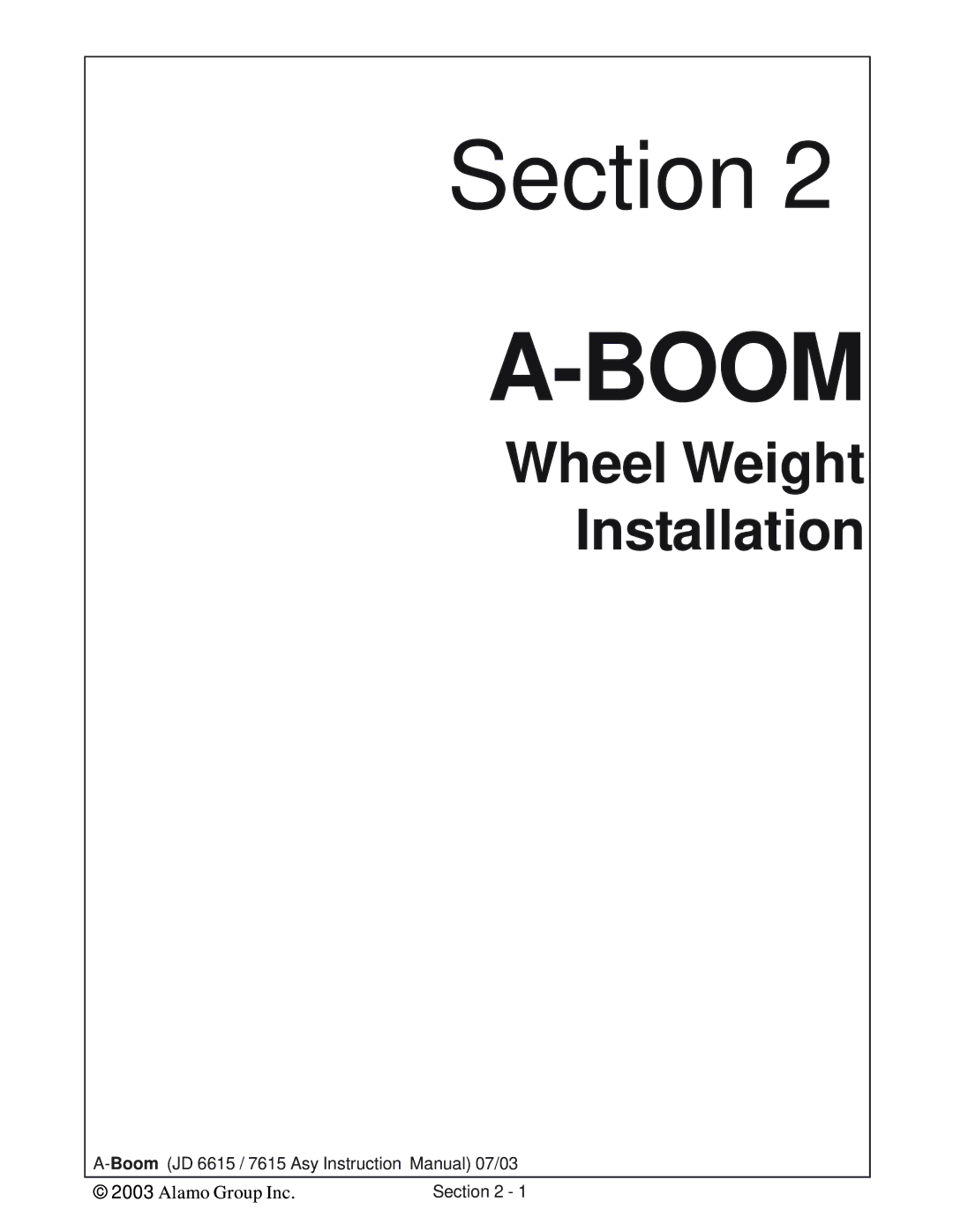 Alamo DSEB-D16/SAS instruction manual Wheel Weight Installation 