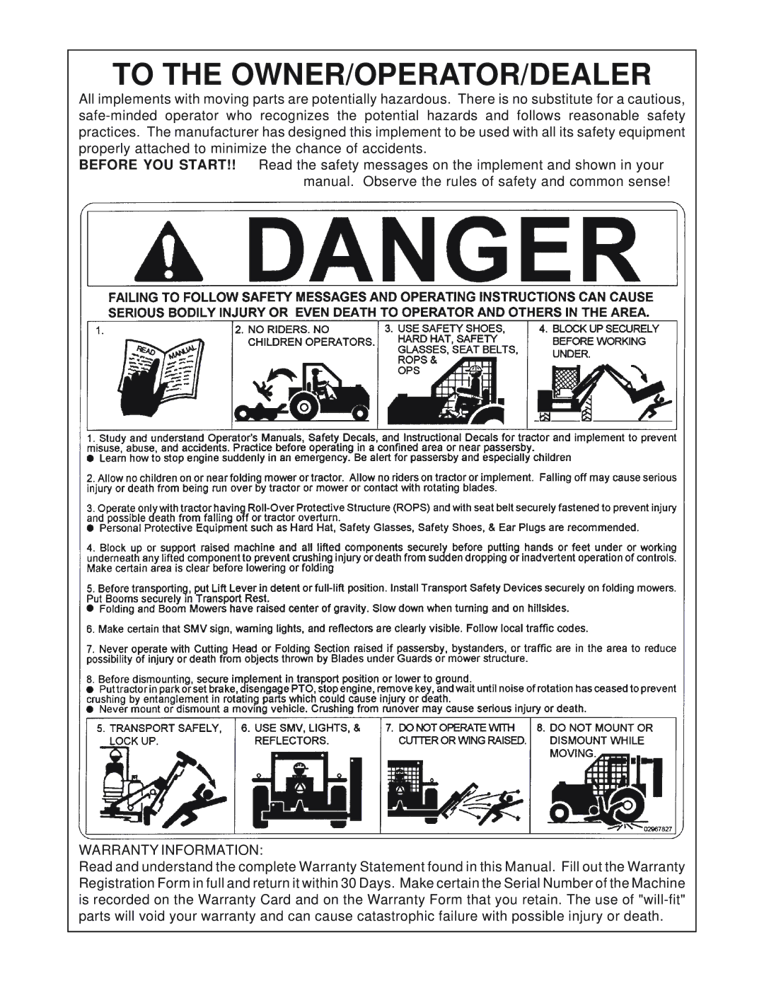 Alamo DSEB-D16/SAS instruction manual To the OWNER/OPERATOR/DEALER 