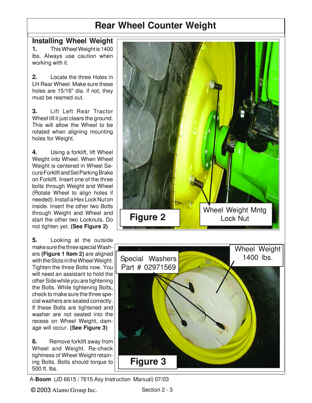 Alamo DSEB-D16/SAS instruction manual Installing Wheel Weight 