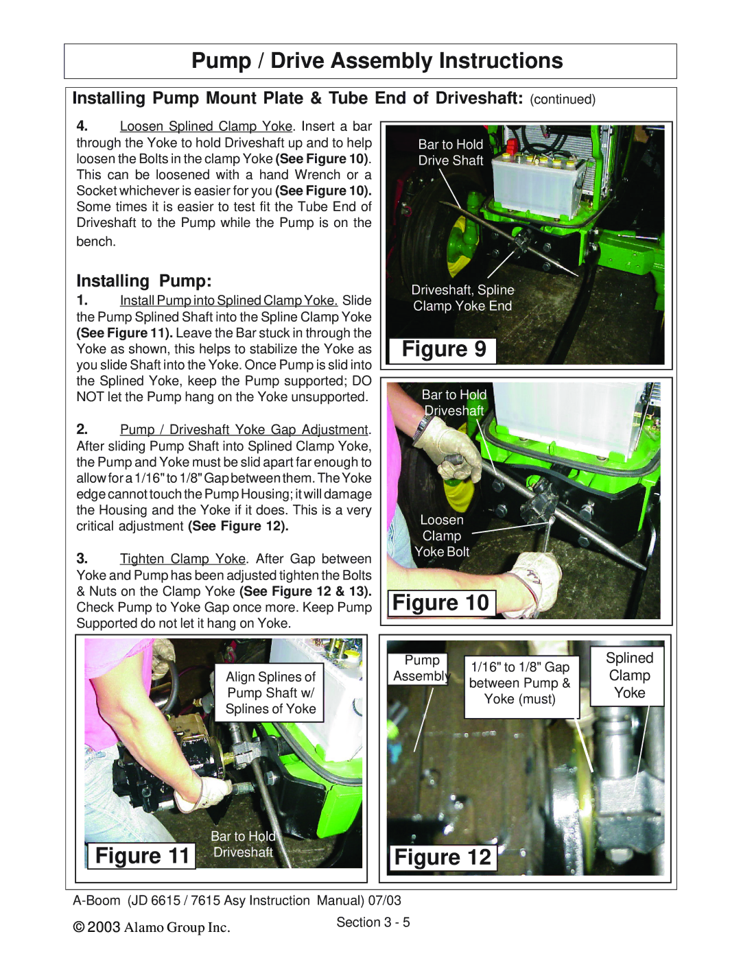 Alamo DSEB-D16/SAS instruction manual Installing Pump 