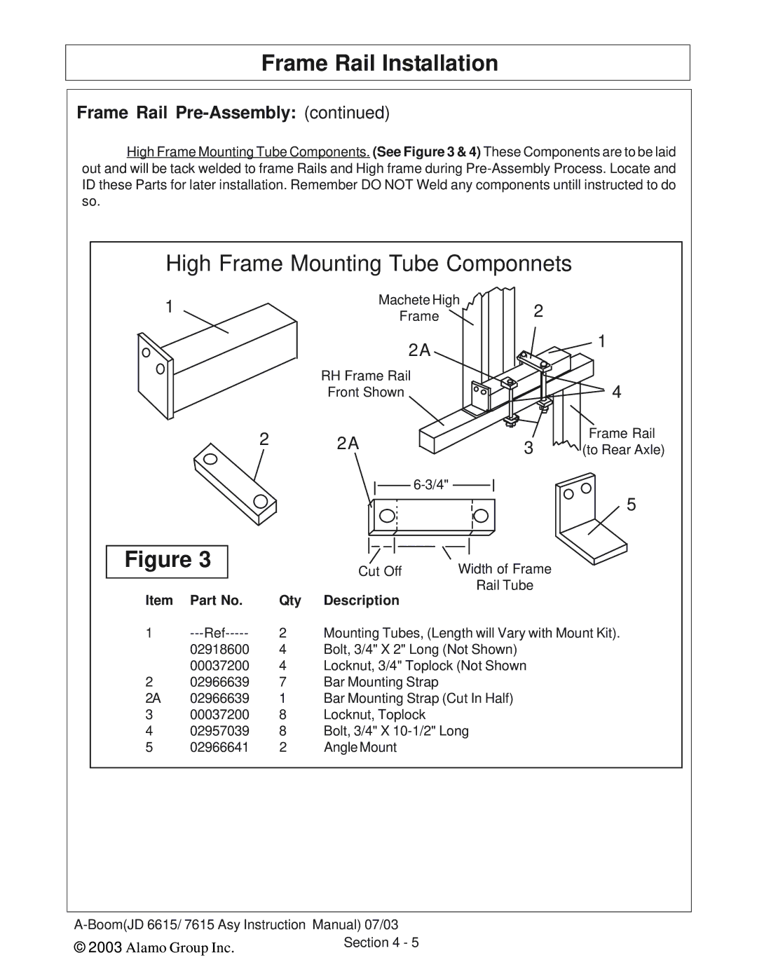 Alamo DSEB-D16/SAS instruction manual High Frame Mounting Tube Componnets 