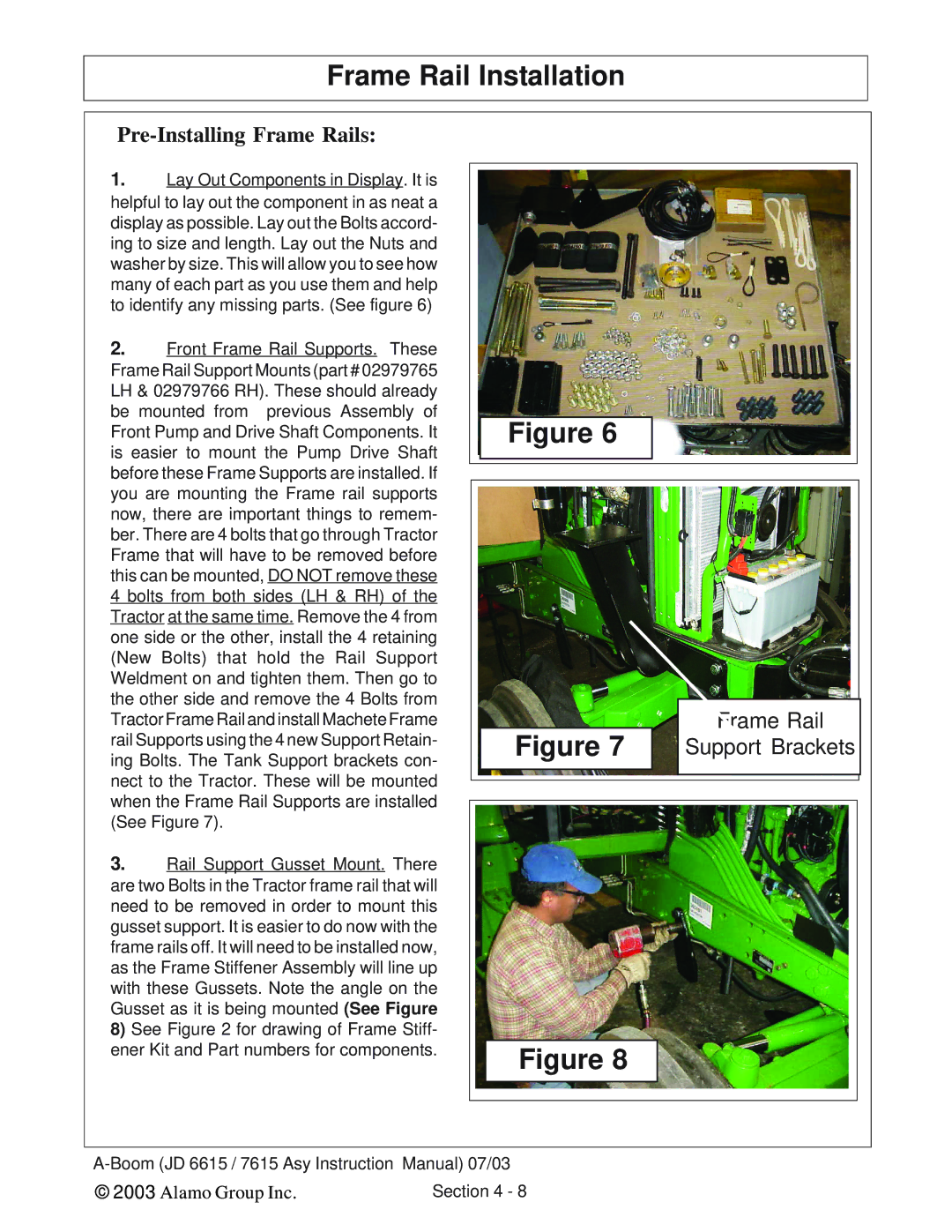 Alamo DSEB-D16/SAS instruction manual Frame Rail Installation, Pre-Installing Frame Rails 