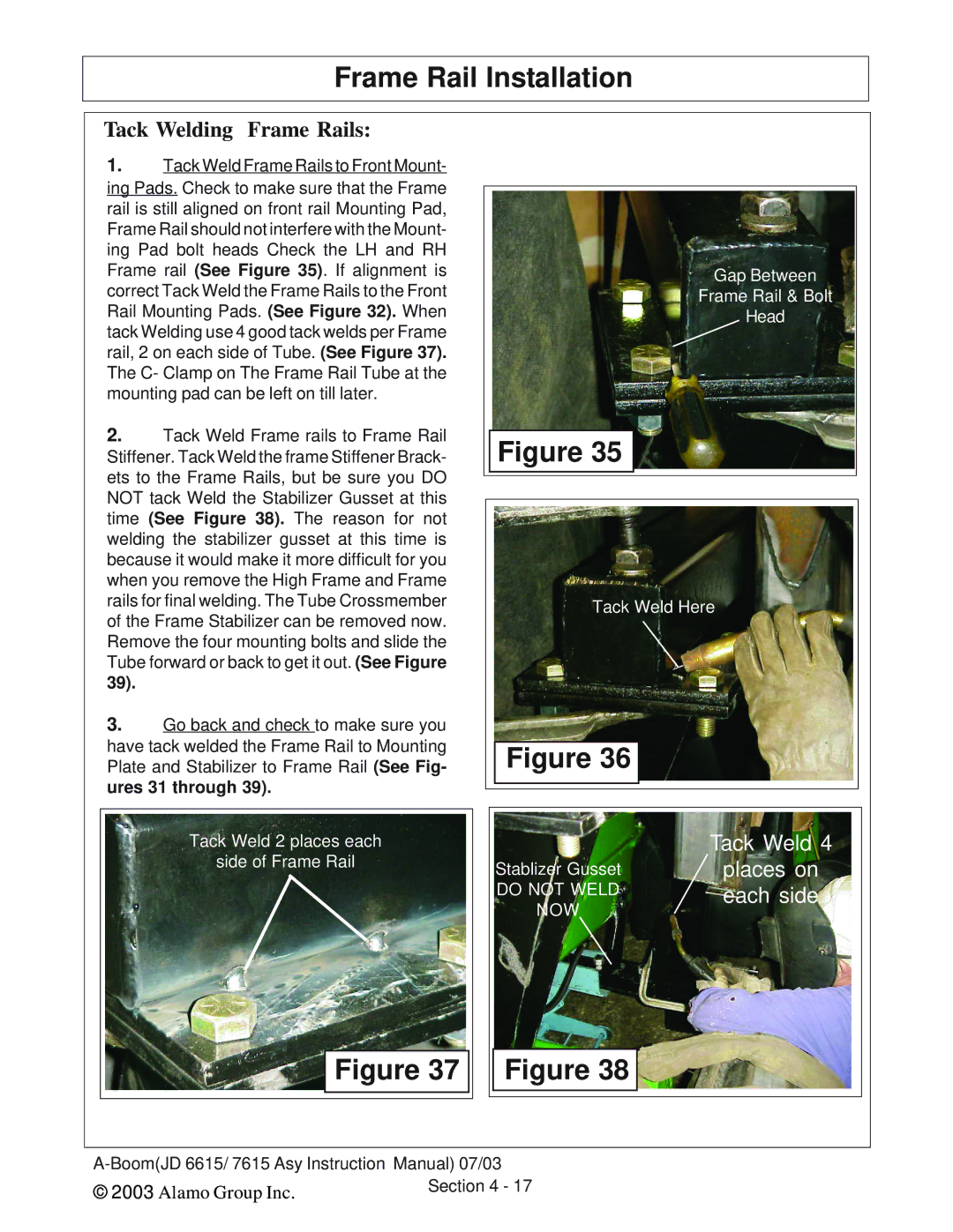 Alamo DSEB-D16/SAS instruction manual Tack Welding Frame Rails 