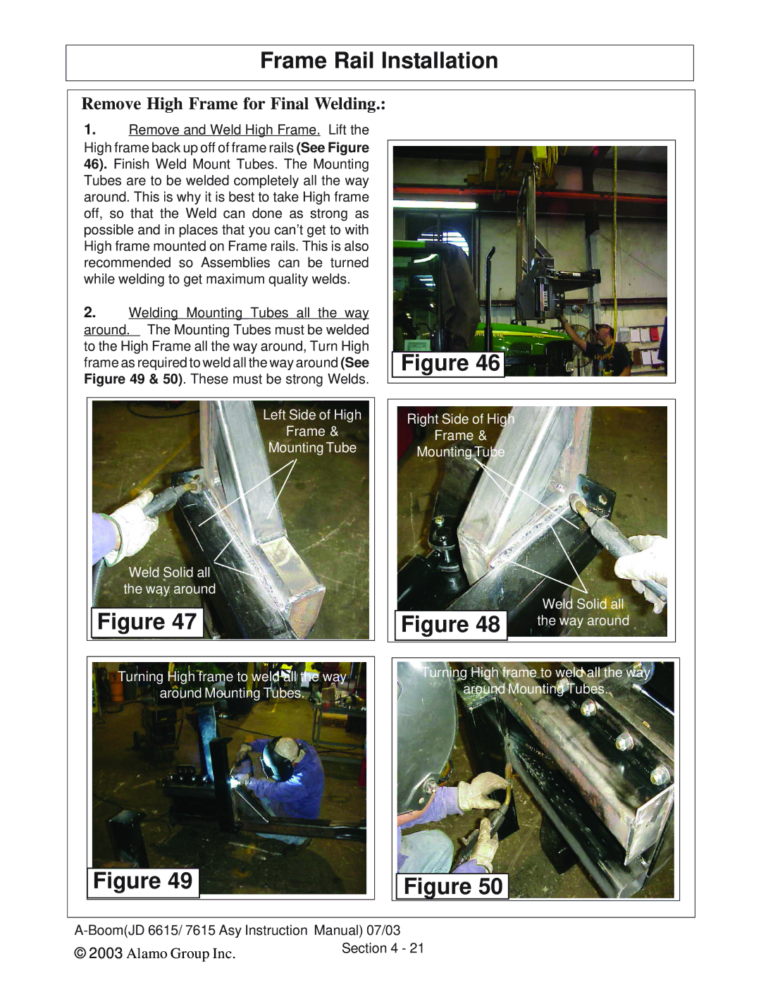 Alamo DSEB-D16/SAS instruction manual Remove High Frame for Final Welding 