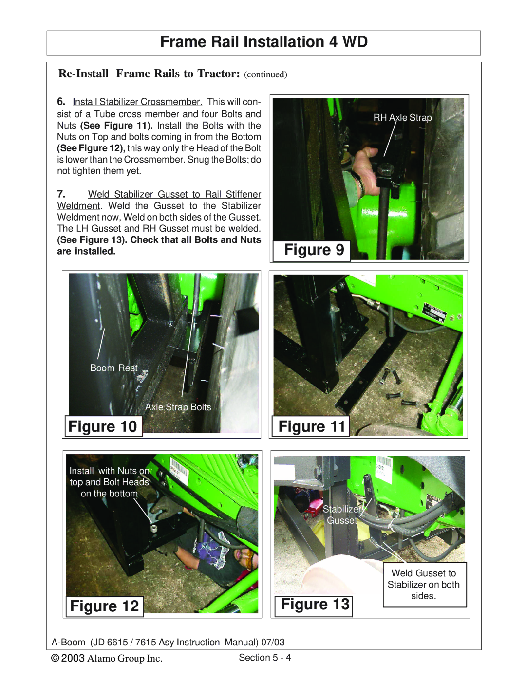 Alamo DSEB-D16/SAS instruction manual Frame Rail Installation 4 WD, See . Check that all Bolts and Nuts Are installed 