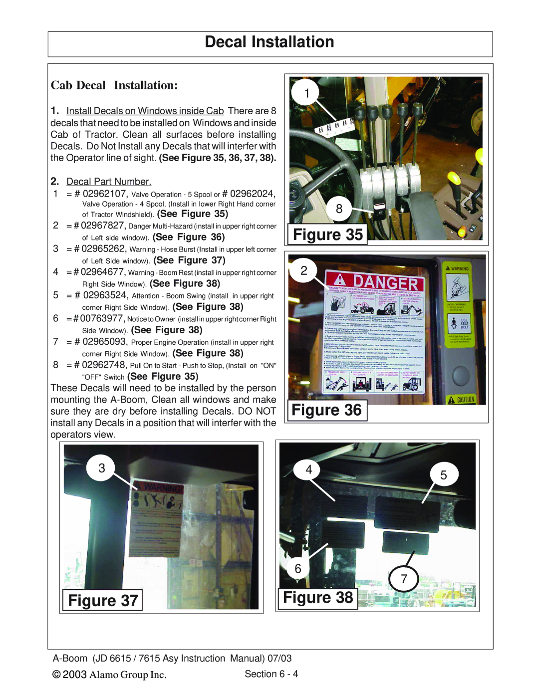 Alamo DSEB-D16/SAS instruction manual Cab Decal Installation, Side Window. See Figure, OFF Switch See Figure 