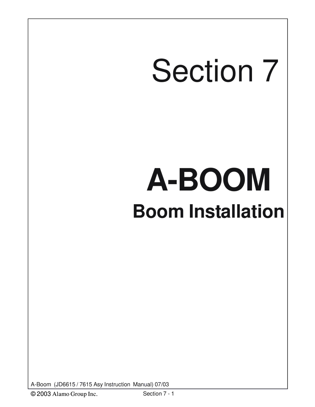 Alamo DSEB-D16/SAS instruction manual Boom Installation 