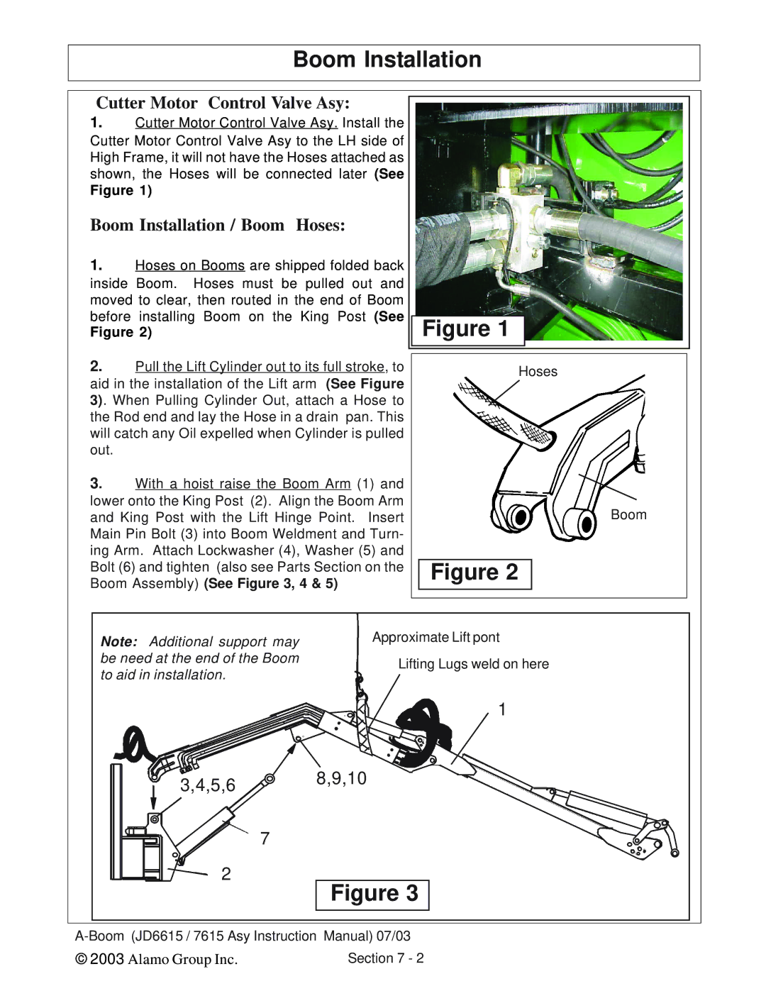 Alamo DSEB-D16/SAS instruction manual Cutter Motor Control Valve Asy, Boom Installation / Boom Hoses 