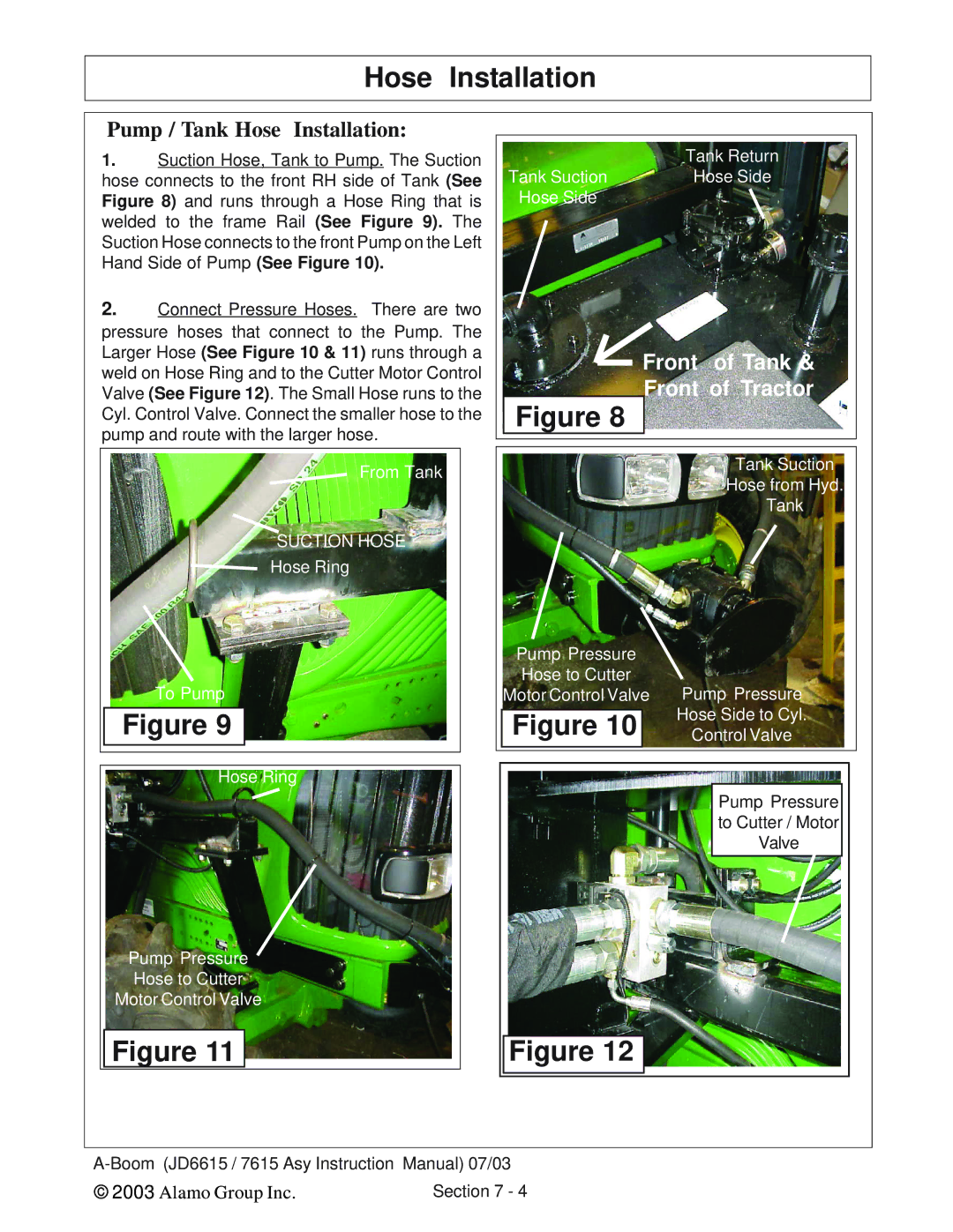 Alamo DSEB-D16/SAS instruction manual Pump / Tank Hose Installation 