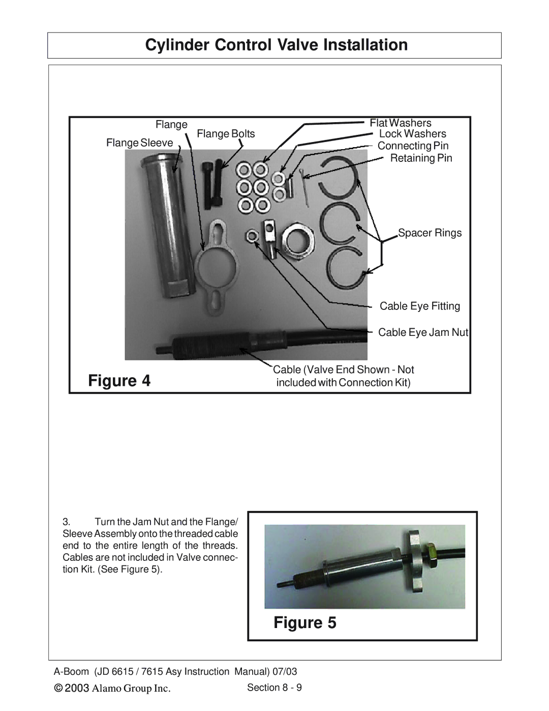 Alamo DSEB-D16/SAS instruction manual Cylinder Control Valve Installation 