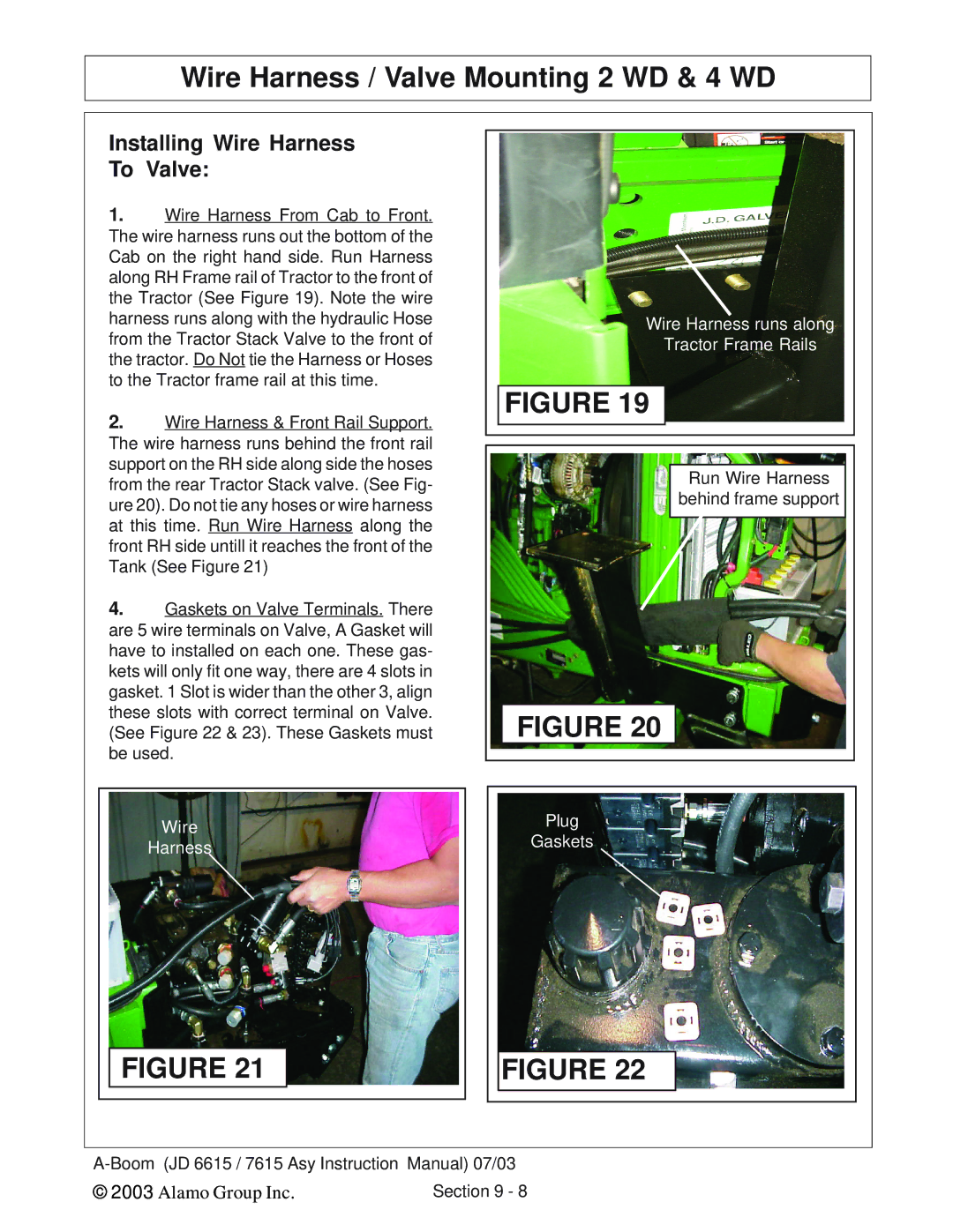 Alamo DSEB-D16/SAS instruction manual Wire Harness / Valve Mounting 2 WD & 4 WD, Installing Wire Harness To Valve 