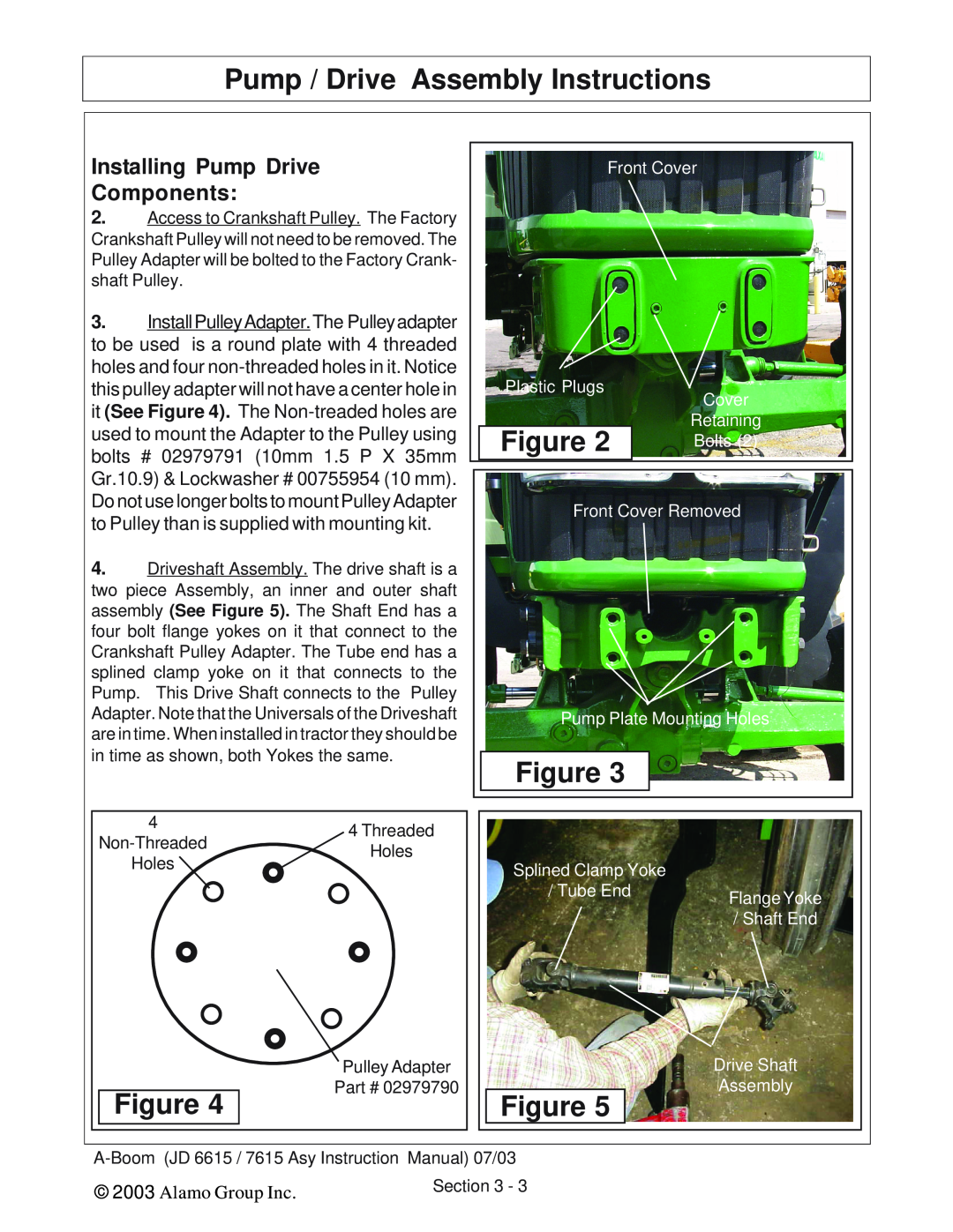 Alamo DSEB-D16/SAS Pump / Drive Assembly Instructions, Installing Pump Drive Components, Alamo Group Inc, Cover, Retaining 