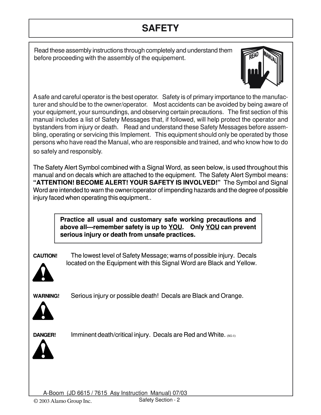 Alamo DSEB-D16/SAS instruction manual Safety 