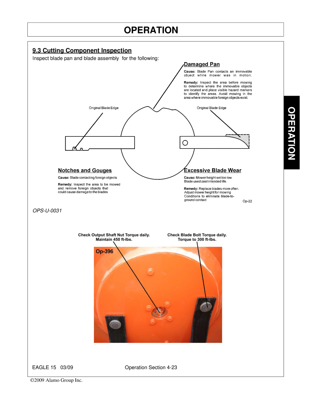 Alamo EAGLE 10/15 manual Cutting Component Inspection 