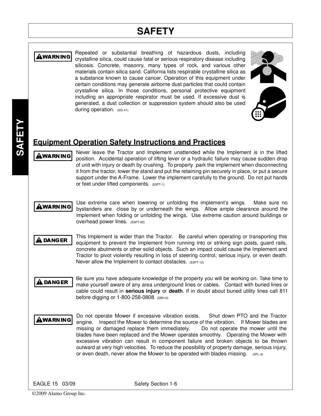 Alamo EAGLE 10/15 manual Equipment Operation Safety Instructions and Practices 