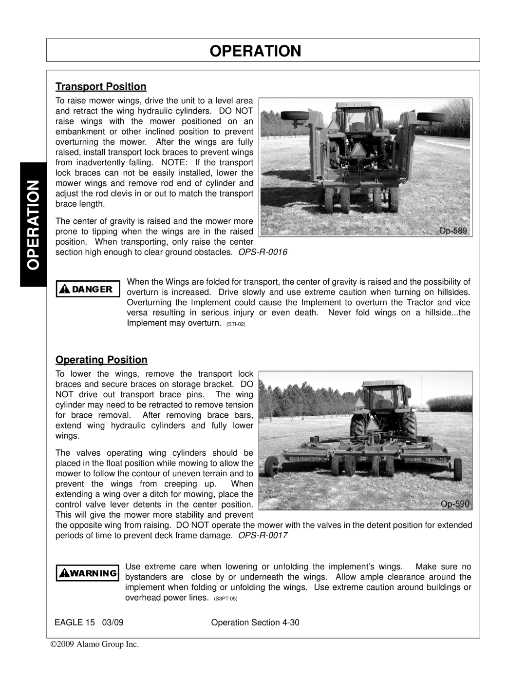 Alamo EAGLE 10/15 manual Transport Position 