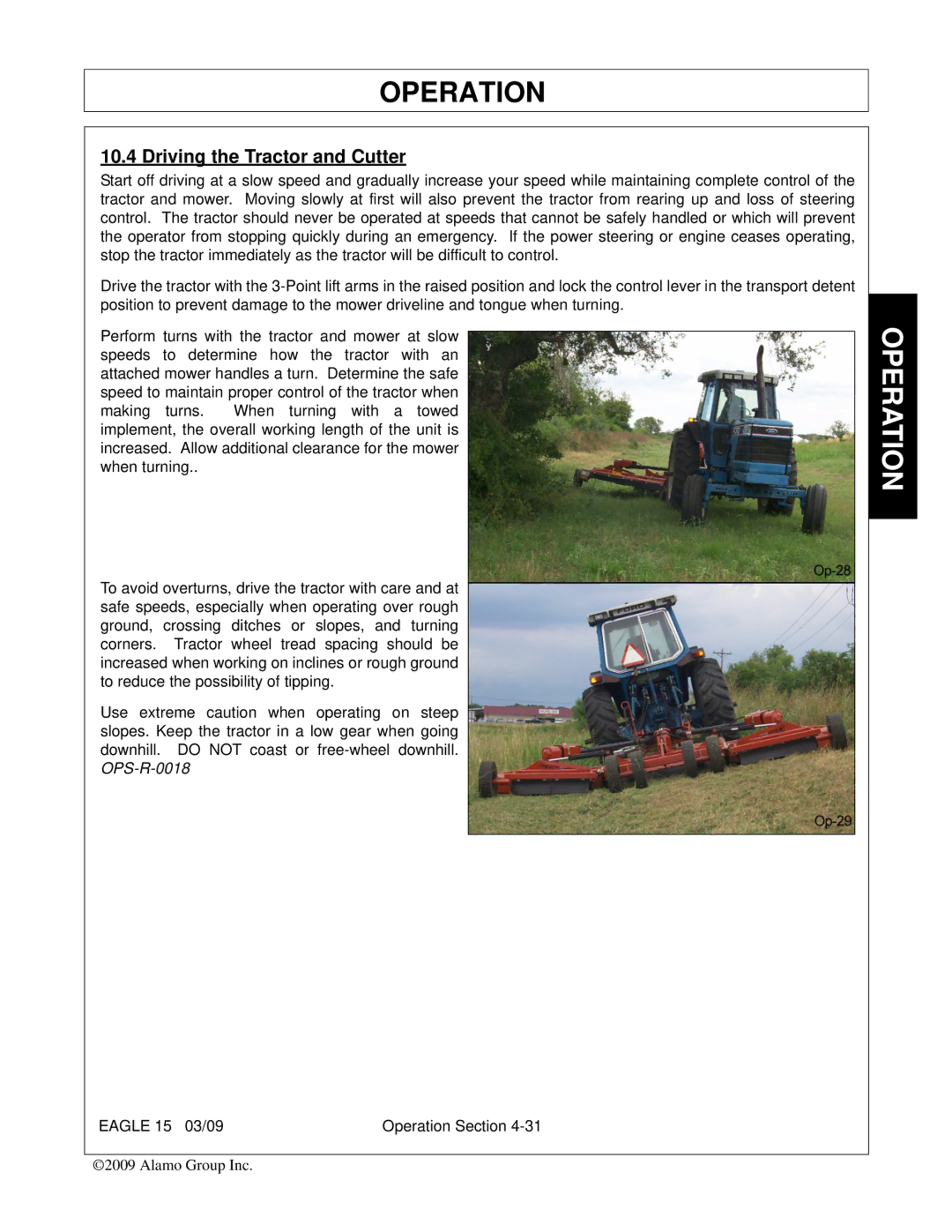 Alamo EAGLE 10/15 manual Driving the Tractor and Cutter 