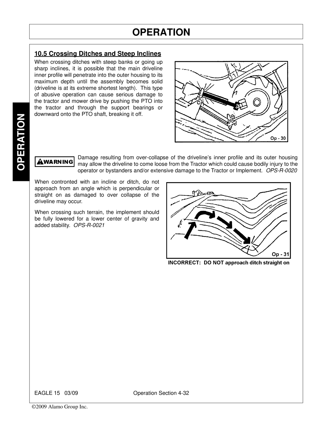 Alamo EAGLE 10/15 manual Crossing Ditches and Steep Inclines 