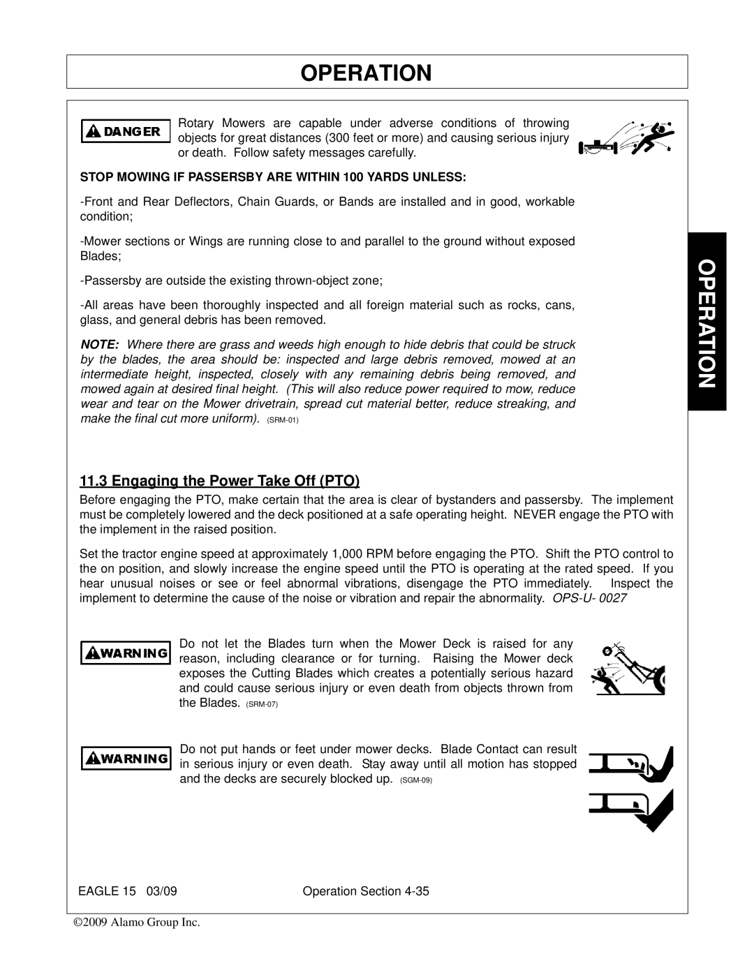 Alamo EAGLE 10/15 manual Engaging the Power Take Off PTO 