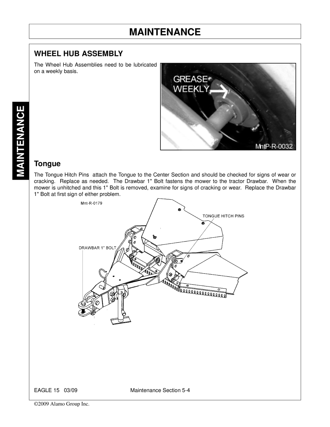 Alamo EAGLE 10/15 manual Wheel HUB Assembly, Tongue 