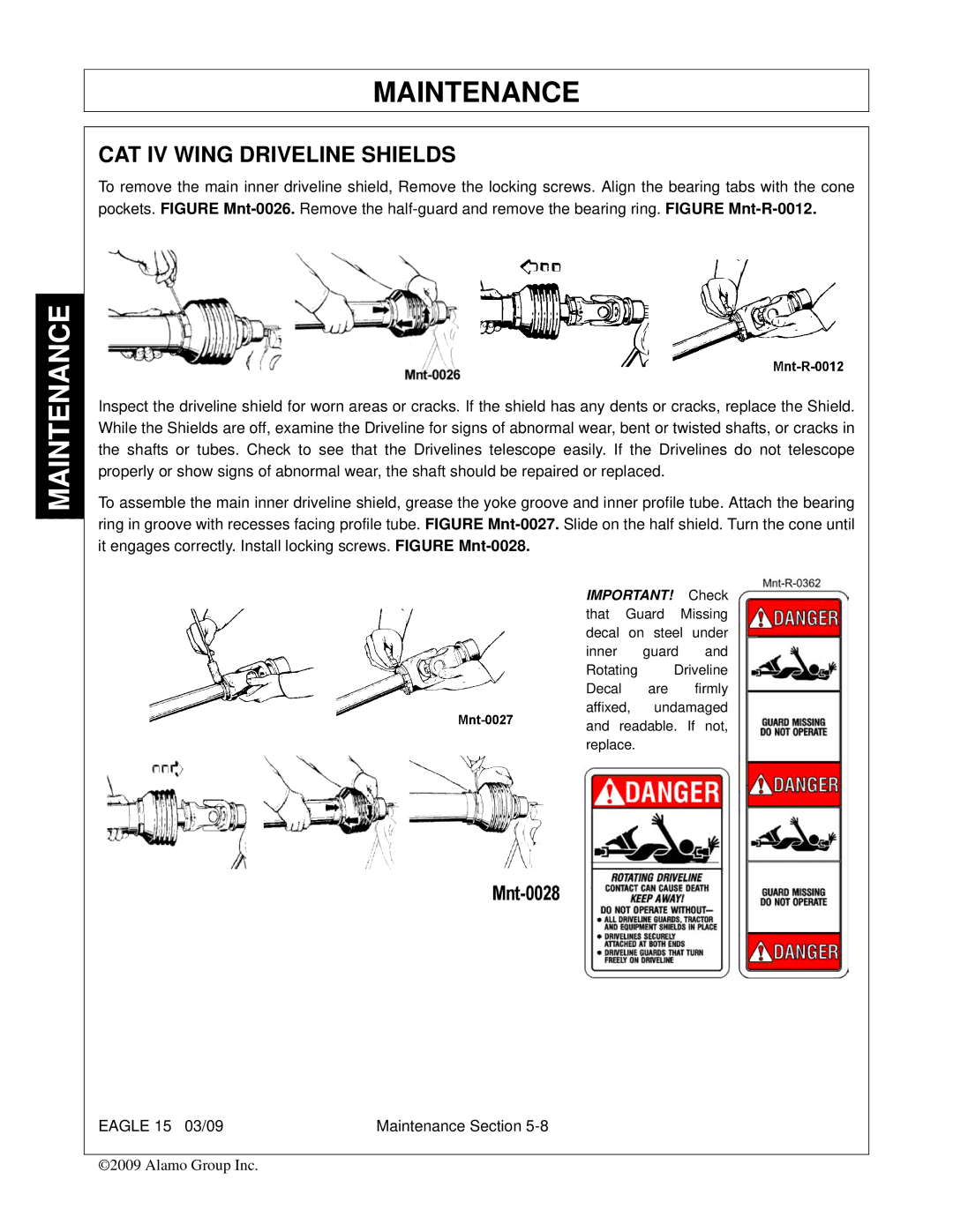 Alamo EAGLE 10/15 manual CAT IV Wing Driveline Shields 