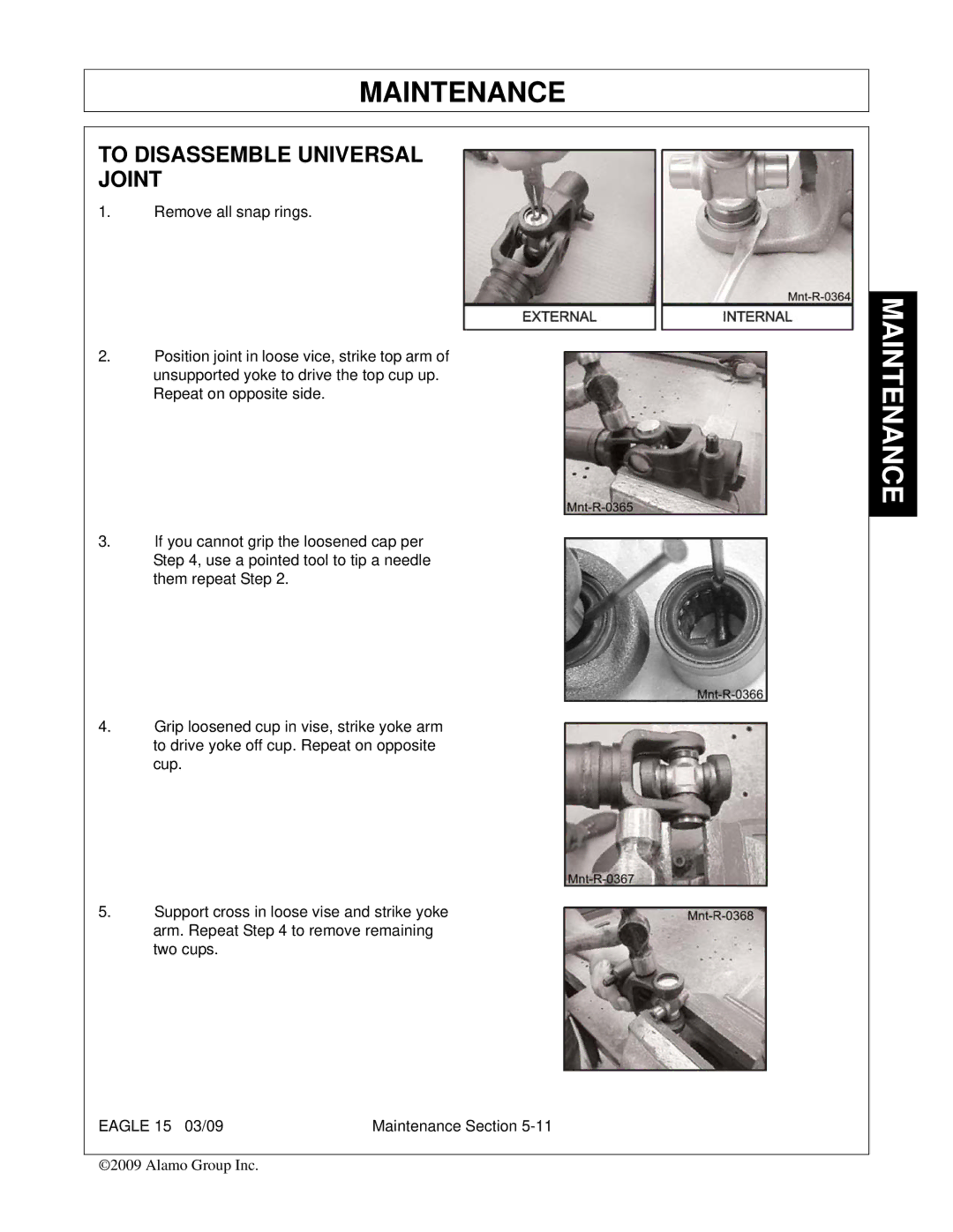 Alamo EAGLE 10/15 manual To Disassemble Universal Joint 