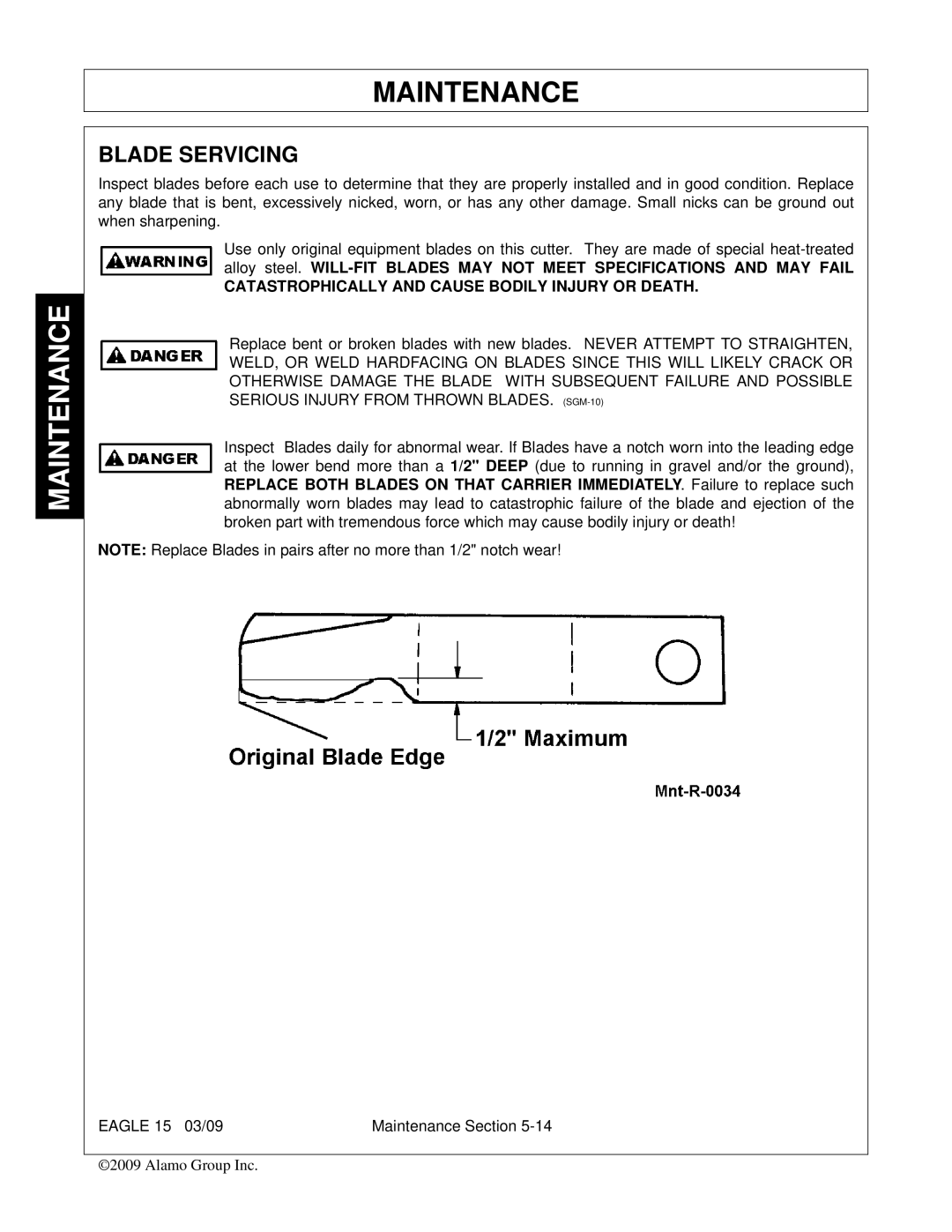 Alamo EAGLE 10/15 manual Blade Servicing 